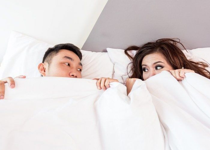 Lit, Dormir, Couple, Couverts, Couverture, Blanc, Deux