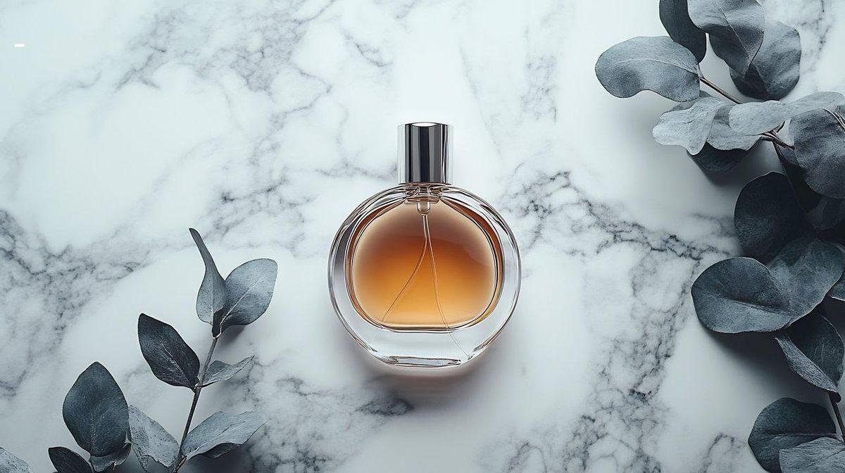 Flacon élégant sur marbre: une touche de sophistication et de féminité du XIXe siècle.