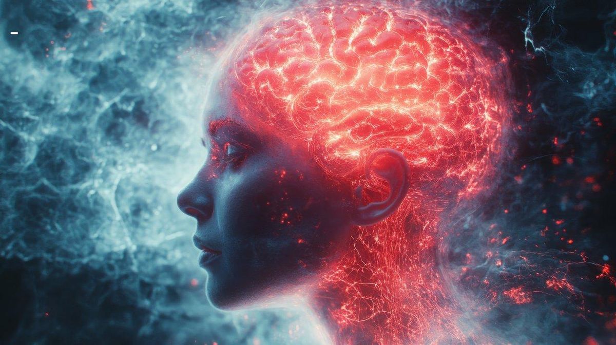 Illustration de la préparation mentale pour le plaisir anal, avec activité cérébrale futuriste en néon.