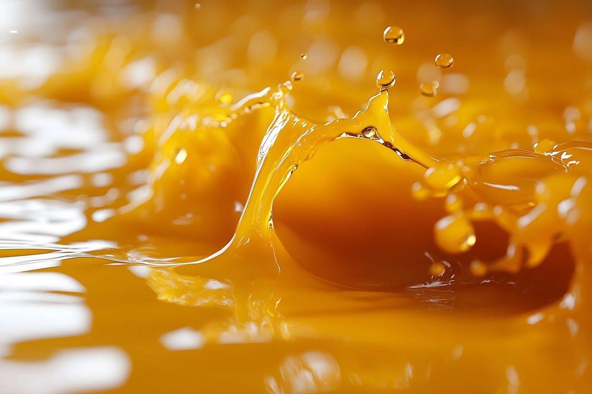 Un éclaboussement de liquide orange dynamique pour illustrer l'effet réchauffant des gels anal.